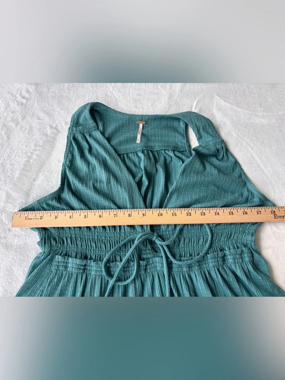 Free People Beach Bound Plunging Deep V-Neck Tank Top Teal Babydoll Size M
